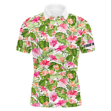 Load image into Gallery viewer, Mens golf polos shirts custom blooming hibiscus and palm pattern golf tops for mens NQS7129