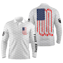 Load image into Gallery viewer, American flag white mens golf polo shirt personalized patriotic golf gift ideas for him NQS3420