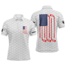 Load image into Gallery viewer, American flag white mens golf polo shirt personalized patriotic golf gift ideas for him NQS3420