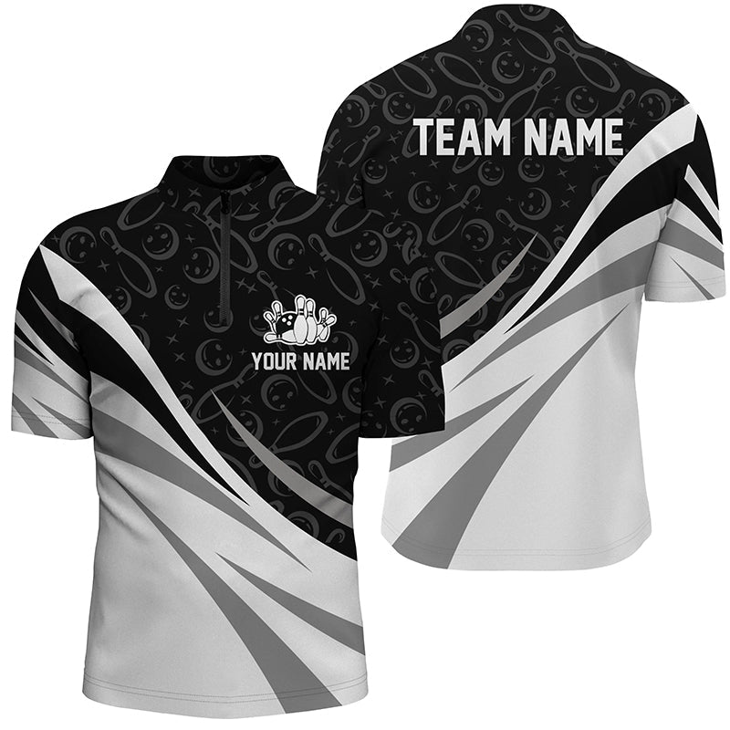 White and black camo bowling Quarter Zip shirts for men Custom Team bowling jerseys, gift for bowlers NQS7242