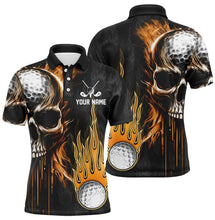 Load image into Gallery viewer, Mens golf polos shirts custom skull golf fire golf apparel, cool polo shirts for mens NQS7140