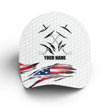 Load image into Gallery viewer, American flag white golf ball skin Golfer hat custom name golf clubs sun hats for men, mens golf hats NQS4854