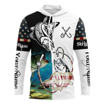Load image into Gallery viewer, Striped bass fishing American flag UV protection customize name long sleeves UPF 30+ fishing apparel NQS2179