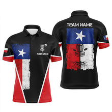 Load image into Gallery viewer, Black Mens Disc golf polo shirts vintage Texas flag patriot custom disc golf shirt for men NQS6536