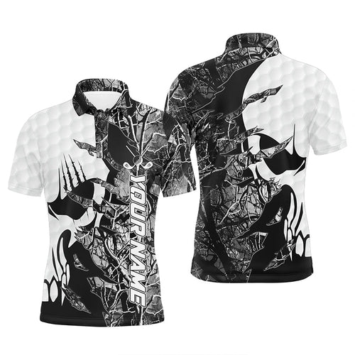 Grey camo Mens golf polos shirts custom name golf skull shirts for men, personalized golf gifts NQS6998