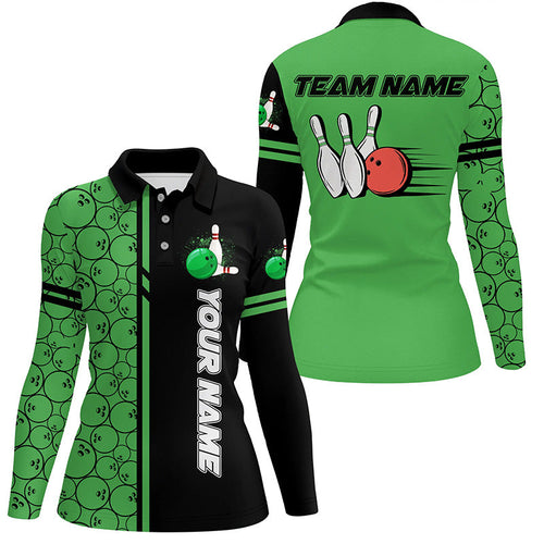 Women bowling polo shirts Custom black and green camo vintage bowling shirts, women bowling jerseys NQS7150