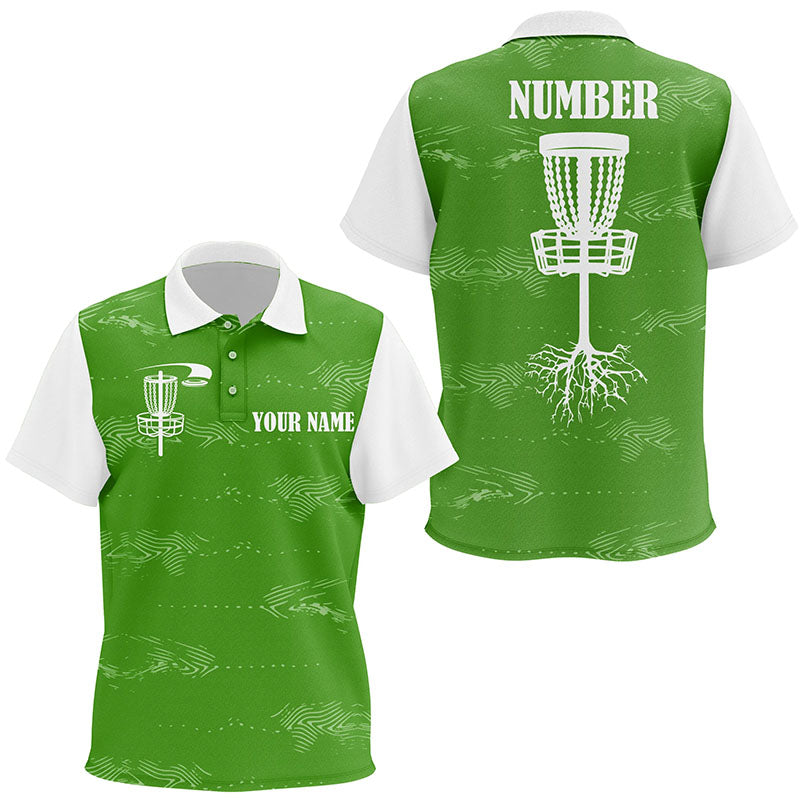 Green and white Kid disc golf polo shirts custom disc golf basket, personalized golf gifts NQS7251