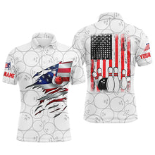 Load image into Gallery viewer, White Bowling polo shirts for men custom name vintage American flag bowling jerseys NQS6322