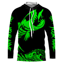 Load image into Gallery viewer, Fish skeleton reaper green black sun protection performance custom name long sleeve fishing jerseys NQS3578