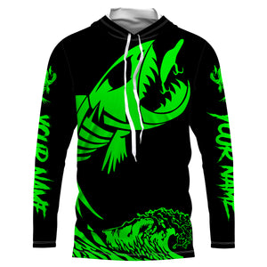 Fish skeleton reaper green black sun protection performance custom name long sleeve fishing jerseys NQS3578