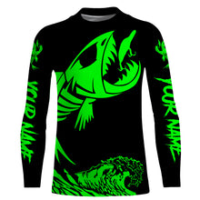 Load image into Gallery viewer, Fish skeleton reaper green black sun protection performance custom name long sleeve fishing jerseys NQS3578