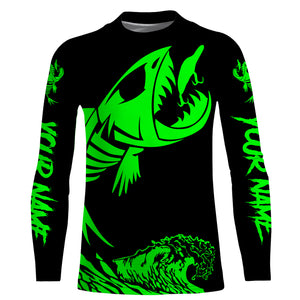 Fish skeleton reaper green black sun protection performance custom name long sleeve fishing jerseys NQS3578