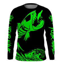 Load image into Gallery viewer, Fish skeleton reaper green black sun protection performance custom name long sleeve fishing jerseys NQS3578