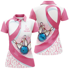 Load image into Gallery viewer, Women bowling polo shirt Custom Pink Ribbon bowling ball pins Breast Cancer Awareness bowling jerseys NQS6338