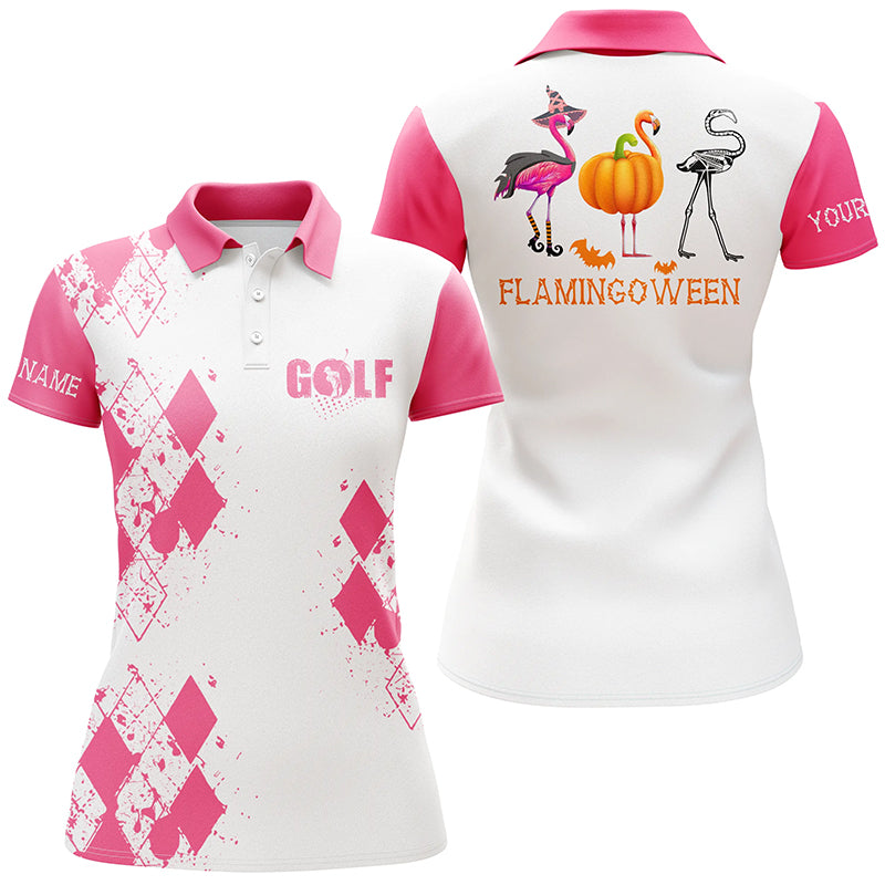 Funny Halloween flamingoween Womens golf polo shirt custom Pink Flamingo golf shirt for ladies NQS6559