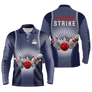 I'm Going on Strike Bowling custom men bowling polo shirts, Personalized team bowling jerseys | Blue NQS4667