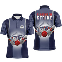 Load image into Gallery viewer, I&#39;m Going on Strike Bowling custom men bowling polo shirts, Personalized team bowling jerseys | Blue NQS4667
