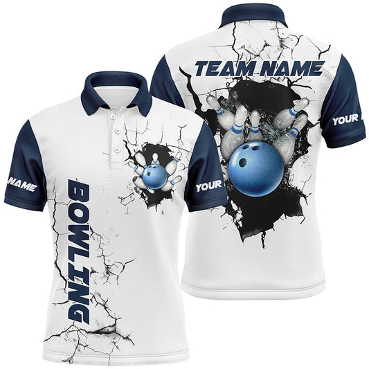 Mens Bowling polo shirts Custom Bowling ball and pins Team league Jerseys, gifts for bowlers | Blue NQS7270