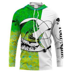 Mahi-mahi fish Dorado Fishing scales Custom white Long sleeve performance Fishing Shirts, apparel for saltwater fishing NQS2082