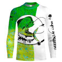 Load image into Gallery viewer, Mahi-mahi fish Dorado Fishing scales Custom white Long sleeve performance Fishing Shirts, apparel for saltwater fishing NQS2082