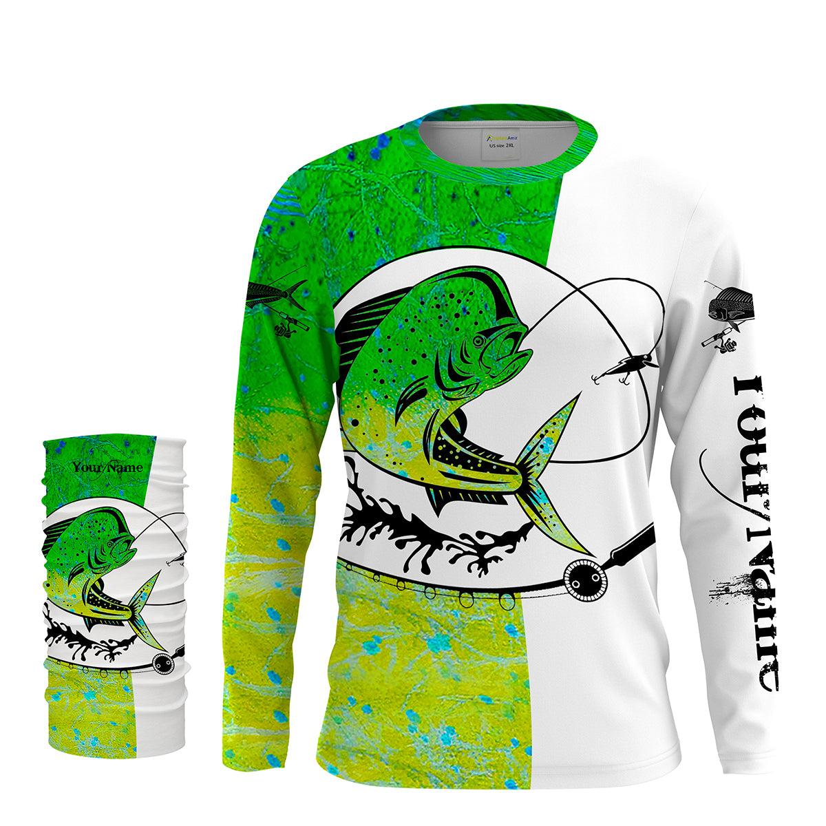 Mahi-mahi fish Dorado Fishing scales Custom white Long sleeve performance Fishing Shirts, apparel for saltwater fishing NQS2082