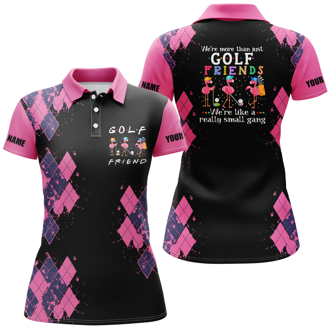 Womens golf polo shirt we're more than just golf friends flamingo custom funny black golf shirt| Pink NQS4892