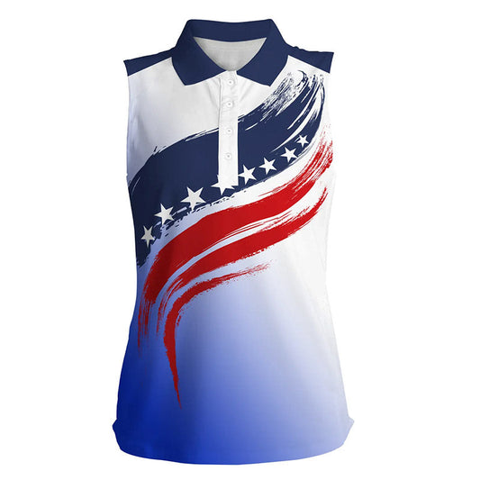 American flag Women sleeveless polo shirt golf attire for women, patriotic golf gift for ladies | Blue NQS6356