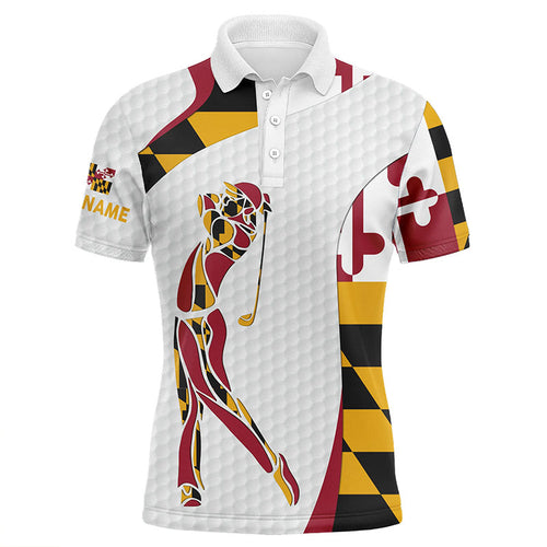 Personalized Maryland flag patriot golf white mens golf polo shirts custom name golf gifts for men NQS6355