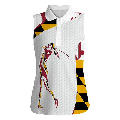 Maryland flag patriot golf white Womens sleeveless polo shirts - golf gifts for women NQS6355