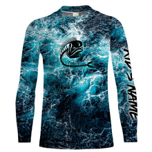 Load image into Gallery viewer, Custom blue ocean Mahi mahi fish bone Saltwater Long sleeves Sea wave camo Fishing Shirts NQS2097