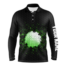 Load image into Gallery viewer, Long sleeve golf polo shirts for mens custom name black splatter golf shirts - gifts for the golfer NQS3595