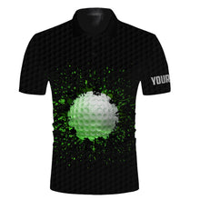 Load image into Gallery viewer, Long sleeve golf polo shirts for mens custom name black splatter golf shirts - gifts for the golfer NQS3595