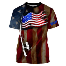 Load image into Gallery viewer, Vintage American flag patriotic fishing rod Custom Name UV protection UPF 30+ fishing jersey, patriotic Gifts for Fisherman NQS2943