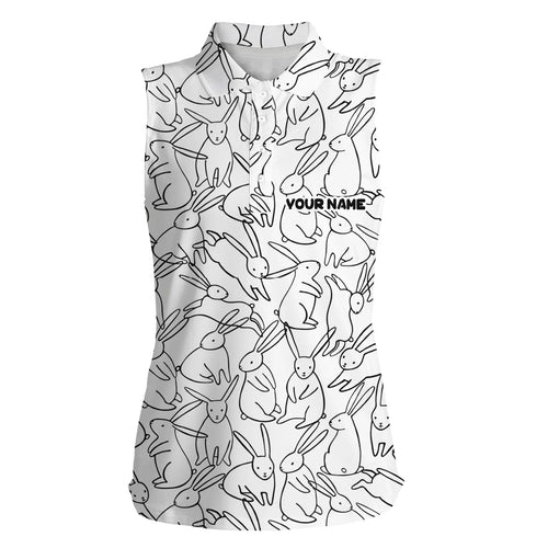 Black and white bunny pattern golf shirt custom Womens sleeveless polo shirt, Easter's day golf gifts NQS4920