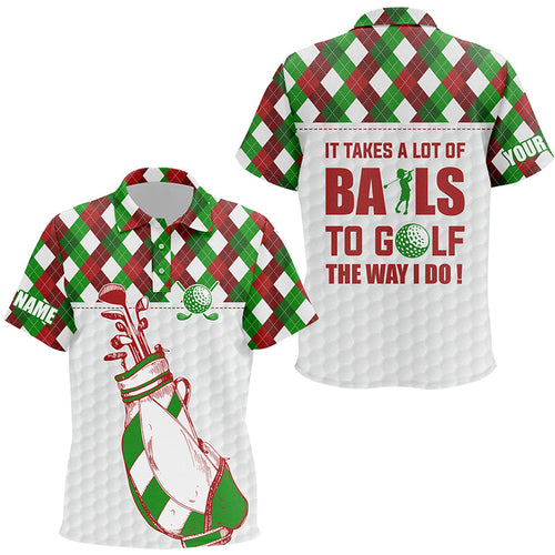 Kid golf polo shirts It takes a lot of balls to golf custom Christmas argyle pattern shirt for Kid NQS6583