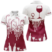 Load image into Gallery viewer, White and Red womens golf shirt Golf &amp; wine custom name womens golf polo shirts NQS7038