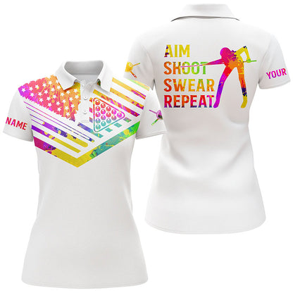 Billiards Polo Shirts for men, women watercolor American flag custom name aim shoot swear repeat NQS5239