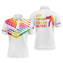 Load image into Gallery viewer, Billiards Polo Shirts for men, women watercolor American flag custom name aim shoot swear repeat NQS5239