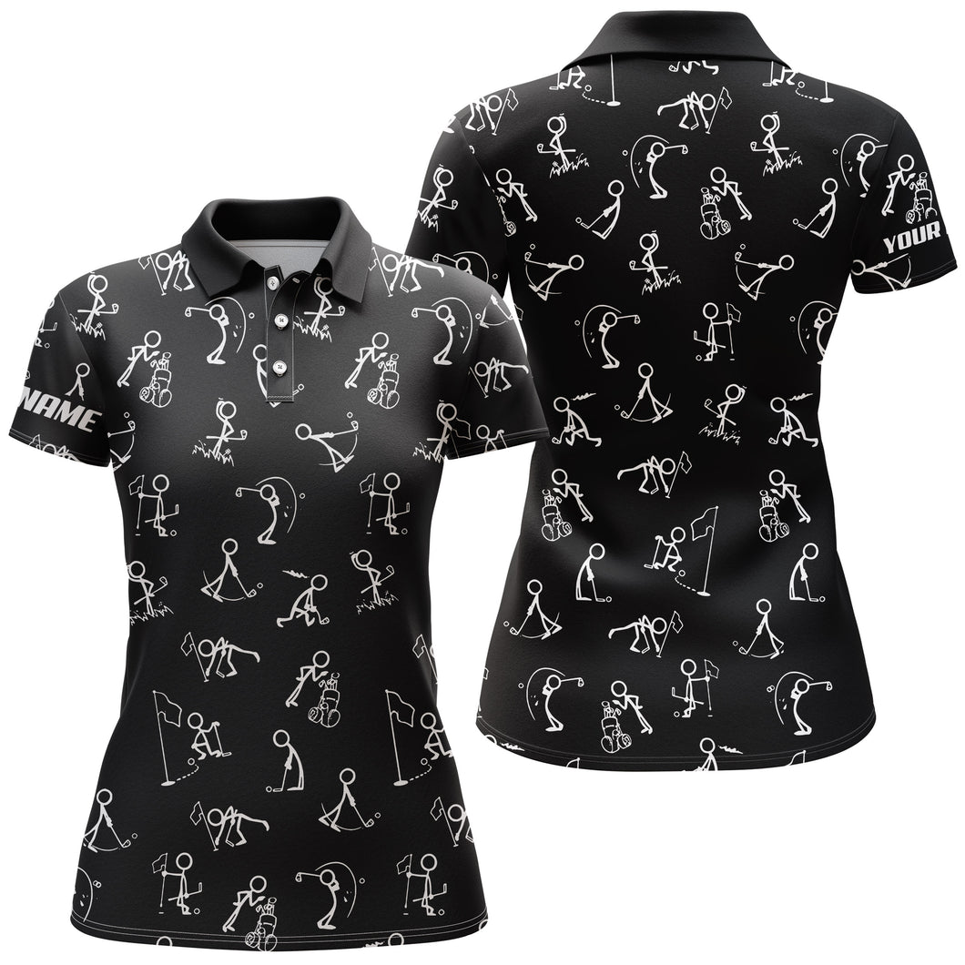 Womens golf polo shirts custom name funny golf pattern, black women polo shirt NQS4128