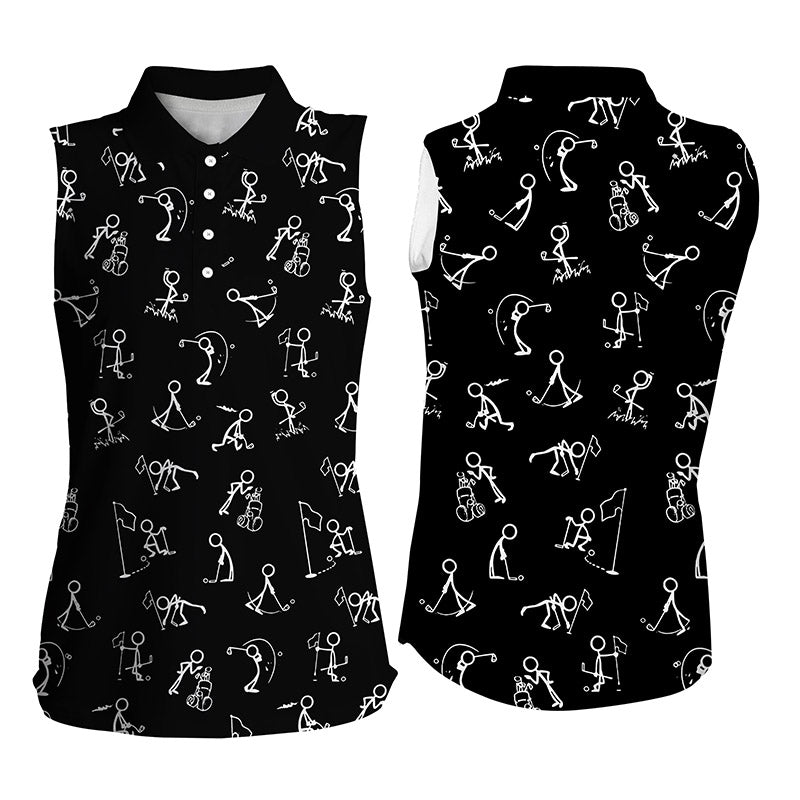 Womens sleeveless polo shirts funny golf pattern, black women polo shirt NQS4128