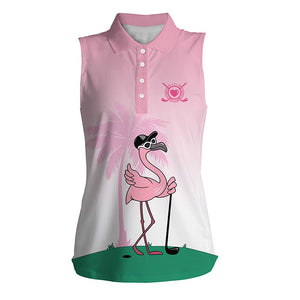 Pink Flamingo golf team Womens sleeveless polo shirts - cool gift for female golfers NQS4129
