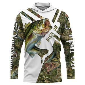 Largemouth Bass fishing fish on camo Custom sun protection long sleeve fishing shirts, Bass jerseys NQS4131