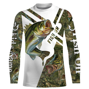 Largemouth Bass fishing fish on camo Custom sun protection long sleeve fishing shirts, Bass jerseys NQS4131
