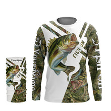 Load image into Gallery viewer, Largemouth Bass fishing fish on camo Custom sun protection long sleeve fishing shirts, Bass jerseys NQS4131