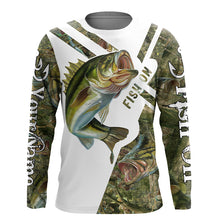 Load image into Gallery viewer, Largemouth Bass fishing fish on camo Custom sun protection long sleeve fishing shirts, Bass jerseys NQS4131