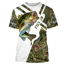 Load image into Gallery viewer, Largemouth Bass fishing fish on camo Custom sun protection long sleeve fishing shirts, Bass jerseys NQS4131