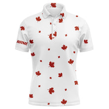 Load image into Gallery viewer, White Mens golf polo shirts Red Canada maple leaf pattern custom team golf shirts, patriot golf tops NQS6599