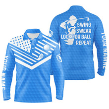 Load image into Gallery viewer, Swing swear look for ball repeat American flag custom name team golf polo shirts | Blue NQS4344