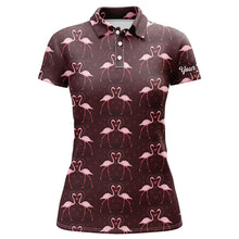 Load image into Gallery viewer, Love pink flamingos pattern custom Womens golf polo shirt, Flamingo golfing gifts NQS6858