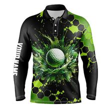 Load image into Gallery viewer, Mens golf polo shirts custom black and green watercolor golf tops for men, gift for golf lovers NQS7292